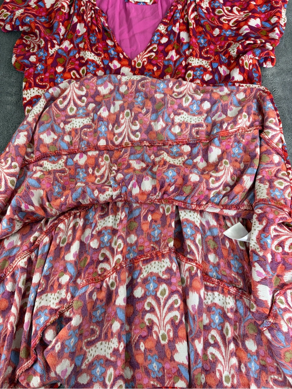 Anthropologie Red Floral V-Neck Tiered Mini Dress size M - Picture 11 of 13